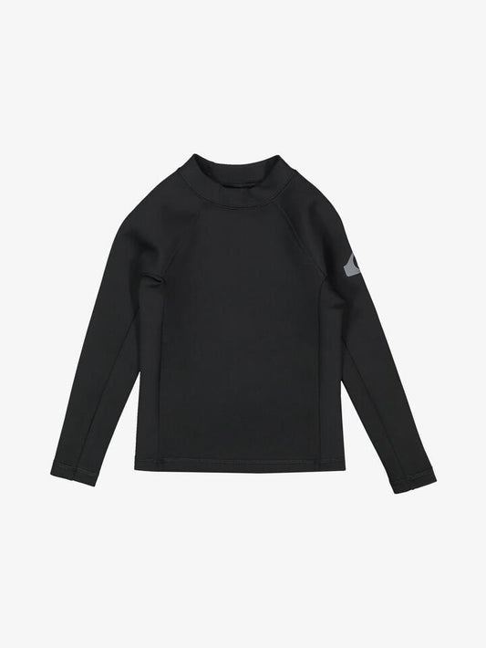 Image of a model wearing Tops. Product name - Quiksilver Boys 2-7 Heat Boy Long Sleeve Rash Vest Black in Black colour by brand - Quiksilver