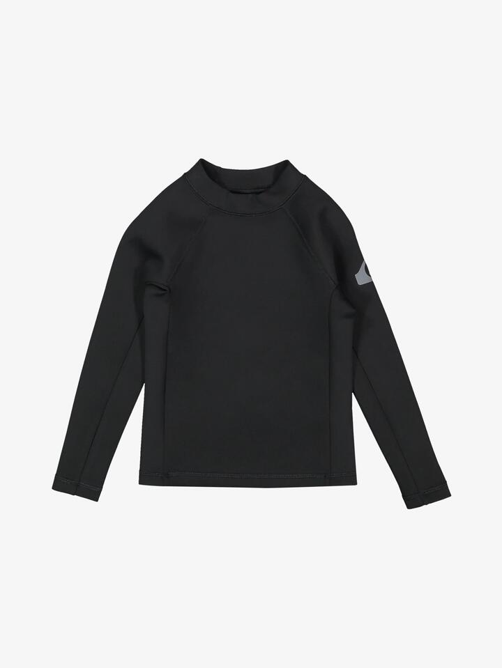 Image of a model wearing Tops. Product name - Quiksilver Boys 2-7 Heat Boy Long Sleeve Rash Vest Black in Black colour by brand - Quiksilver