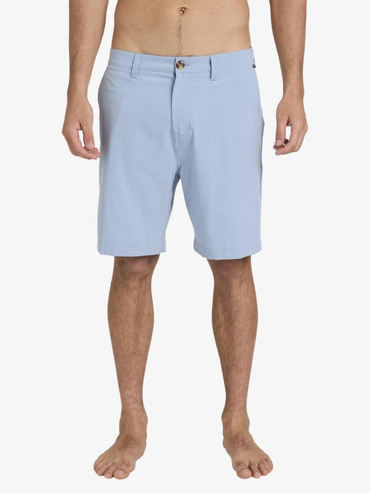 Image of a model wearing Shorts. Productname: Quiksilver Mens Union Heater 19" Hybrid Shorts Ashley Blue Heather - in Ashley Blue Heather colour by brand - Quiksilver