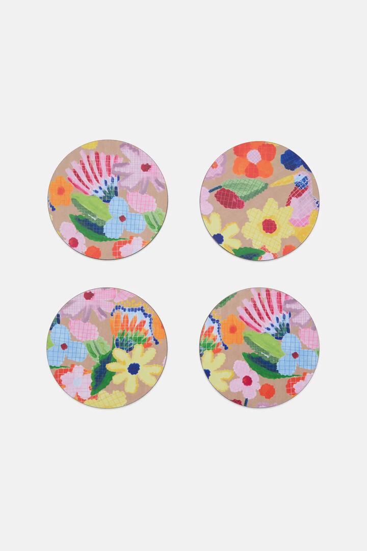 Image of Kitchen & Dining. Productname: Cross Stitch Flower Coaster Set 4 in Print colour by brand - Gorman