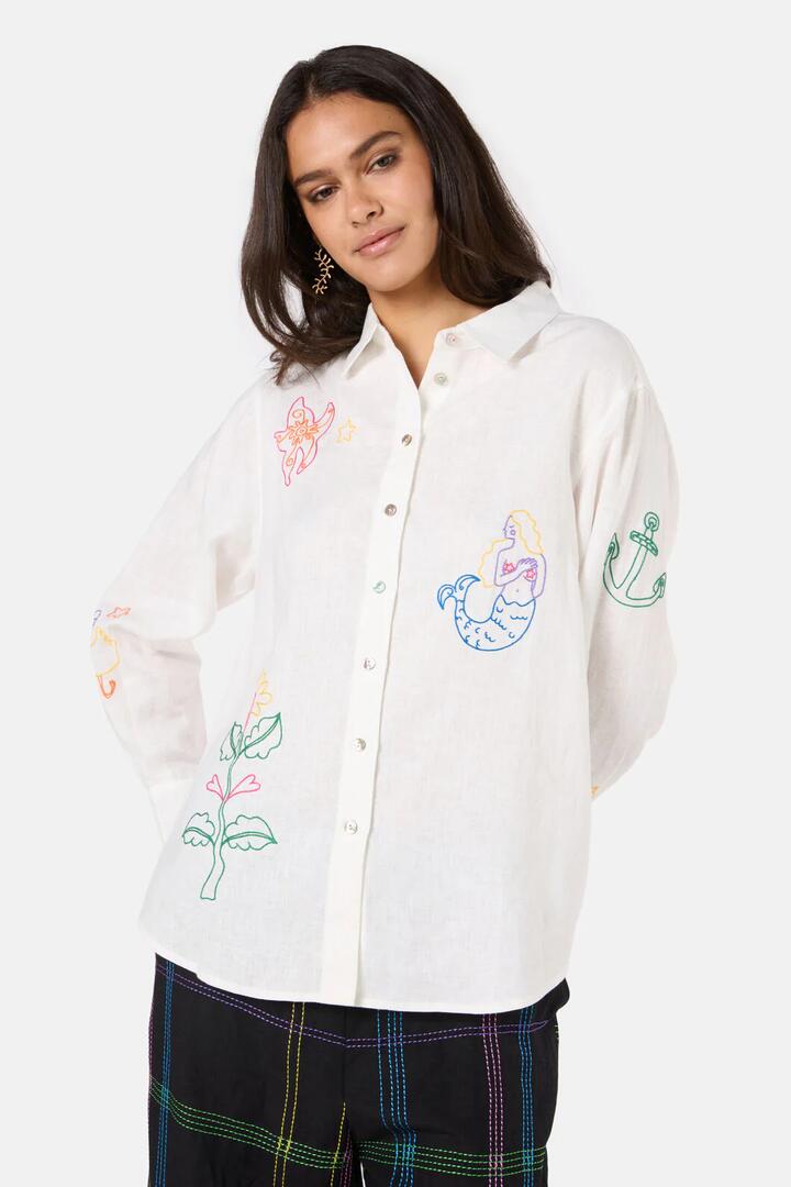 Image of Shirts. Product name - Sirena Embroidered Shirt in White colour by brand - Gorman