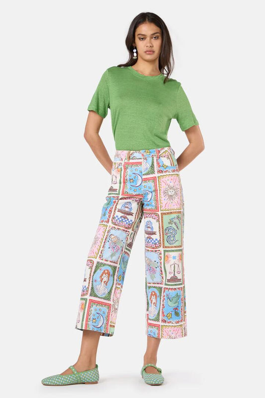 Image of a model wearing Denim. Productname: Good Fortune Print Denim Jean in Print colour by brand - Gorman