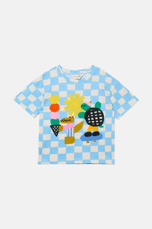 Image of a model wearing Tops. Productname: Check Mate Kids SS Tee in Multi colour by brand - Gorman