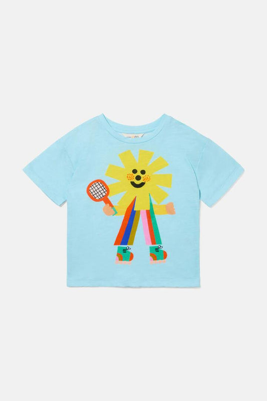 Image of a model wearing Tops. Productname: Sunshine Guy Kids SS Tee in Blue colour by brand - Gorman