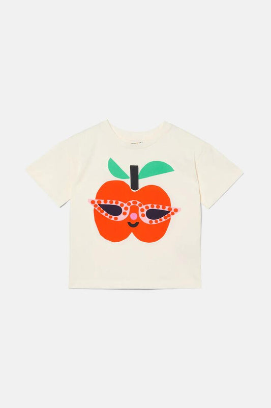 Image of a model wearing Tops. Productname: Apple Shades Kids SS Tee in Cream colour by brand - Gorman