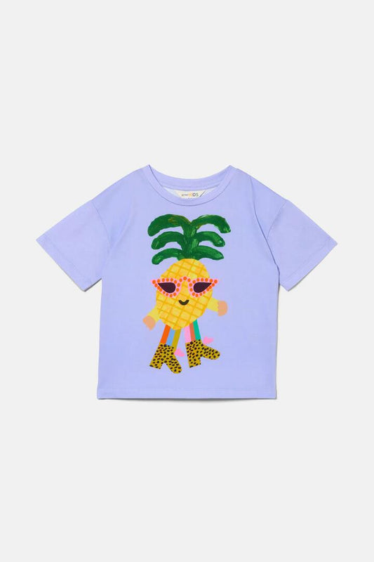 Image of a model wearing Tops. Productname: Pineapple Guy Kids SS Tee in Blue colour by brand - Gorman