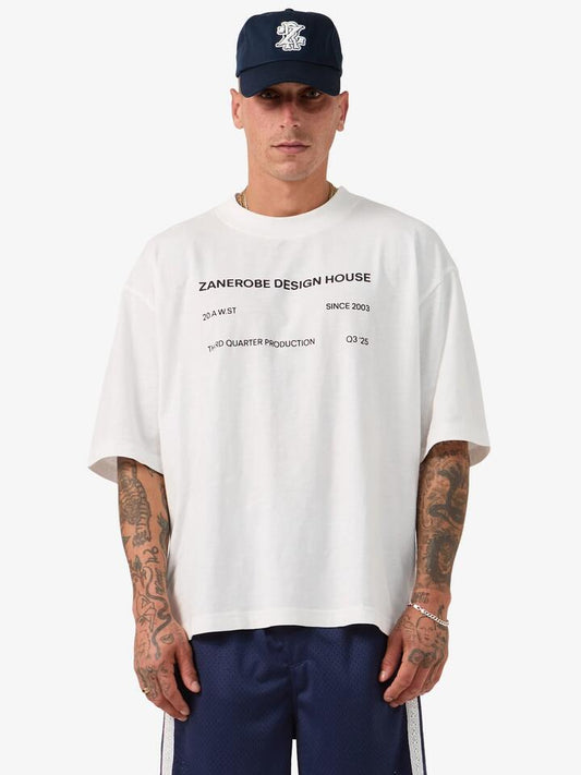 Image of a model wearing Tops. Productname: Zanerobe Slub Flow Tee in Vintage White colour by brand - Zanerobe