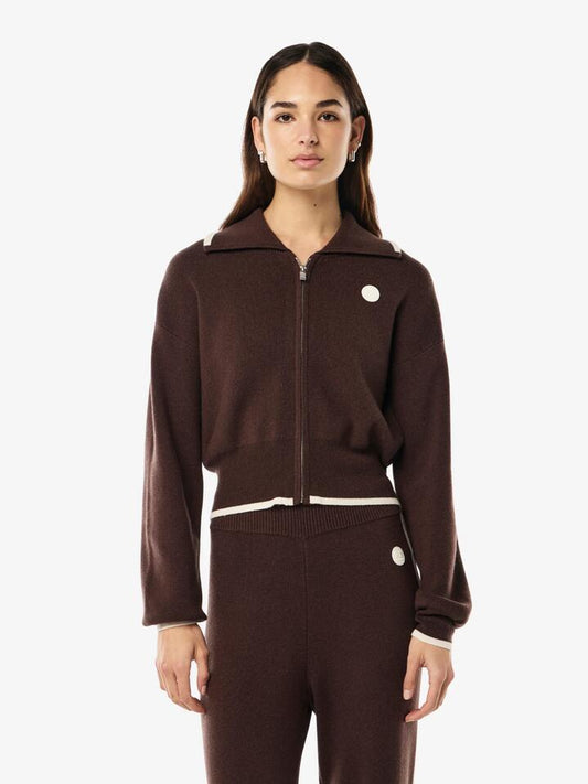 Image of a model wearing Outerwear. Productname: Pe Nation Verge Knit Jacket in Espresso colour by brand - Pe Nation