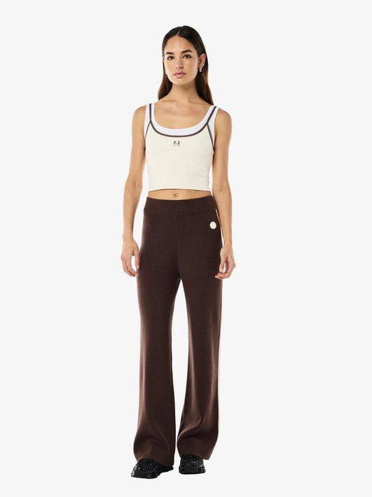 Image of a model wearing Pants. Productname: Pe Nation Verge Knit Pant in Espresso colour by brand - Pe Nation
