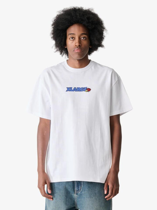 Image of a model wearing Tops. Productname: Xlarge Ladybug Short Sleeve Tee in White colour by brand - Xlarge