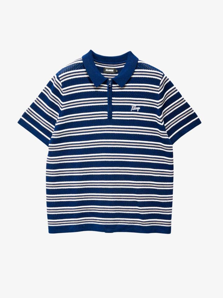 Image of a model wearing Shorts. Productname: Xlarge Script Stripe Short Sleeve Polo in NAVY colour by brand - Xlarge