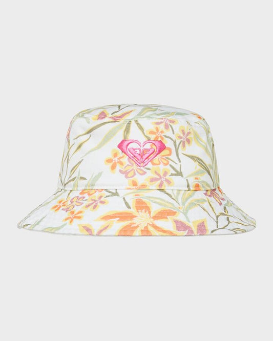 Image of Hats. Productname: Roxy - Girls Tiny Honey Bucket Hat - Bright White Floral Horizon - in Bright White Floral Horizon colour by brand - Roxy