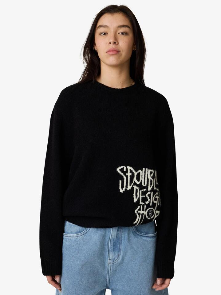 Image of a model wearing Outerwear. Productname: S-Double Placement Knit Womens Sweater in Black colour by brand - S-Double