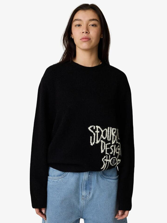 Image of a model wearing Outerwear. Productname: S-Double Placement Knit Womens Sweater in Black colour by brand - S-Double