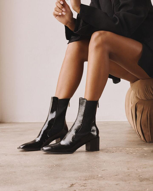 Image of Boots. Productname: DNA: Black Patent - Women's Boot Low-Mid Heel in Black colour by brand - Novo
