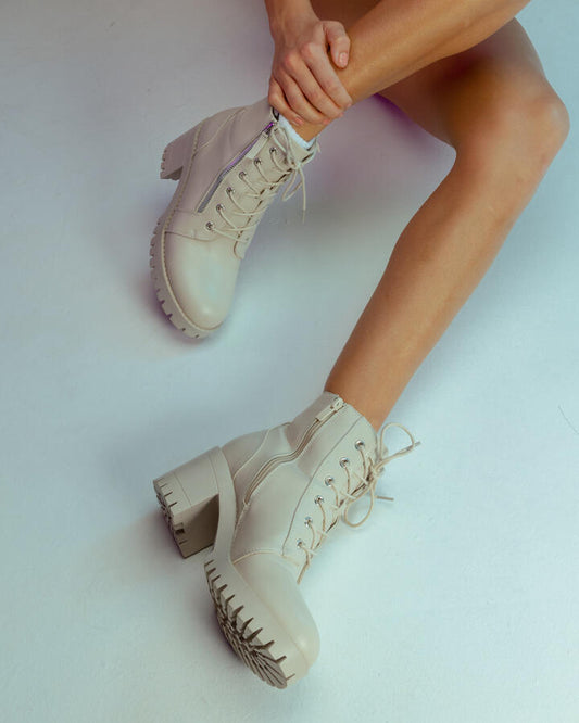 Image of Shoes. Product name - Dariel Cream Lace-up Boots in Neutral colour by brand - Novo