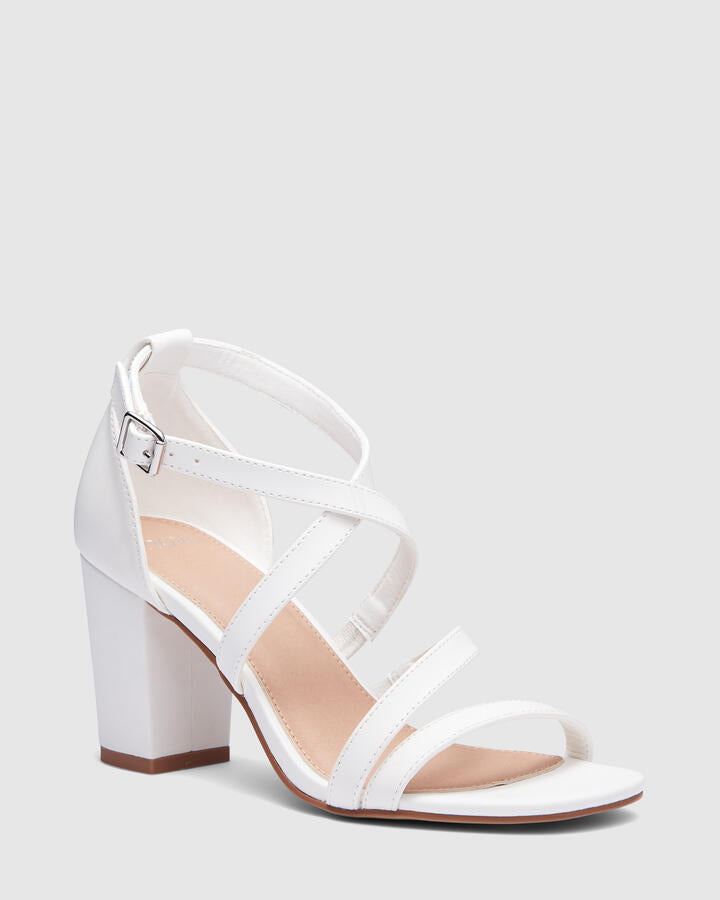 Image of Heels. Product name - Ucci White Vegan Heels in Multi colour by brand - Novo