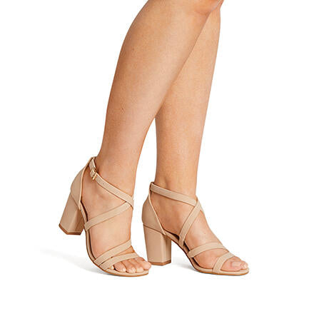 Image of Heels. Productname: Ucci: Nude - Women's Strappy - Low Heel in Neutral colour by brand - Novo