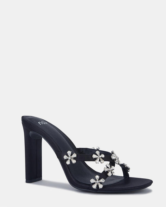 Image of Heels. Productname: LARNA: Black Satin - Women's Strappy - High Heel in Black colour by brand - Novo