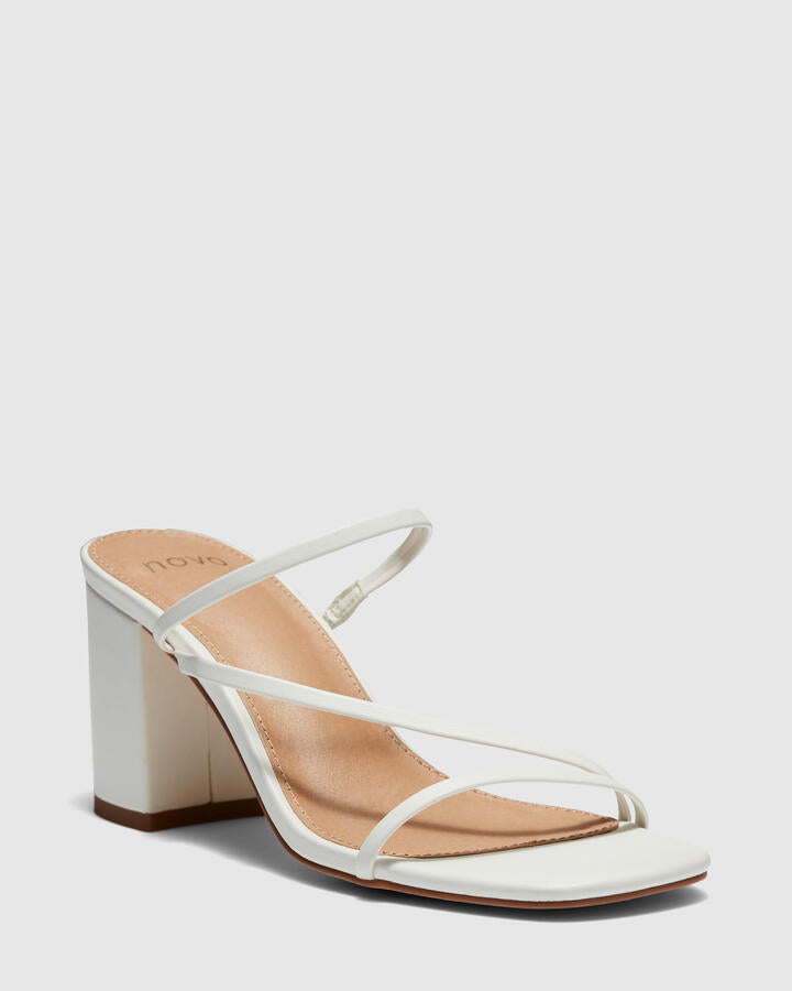 Image of Heels. Product name - Nata White Vegan Heels in Multi colour by brand - Novo