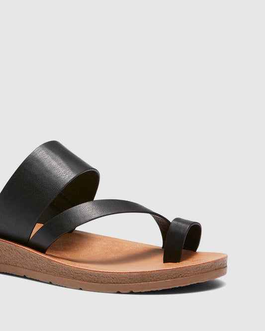 Image of Sandals. Product name - Sabah Black Flat Sandals in Black colour by brand - Novo