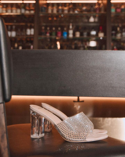 Image of Heels. Product name - Ferraz Luxe Diamond Open Toe Heels in Multi colour by brand - Novo
