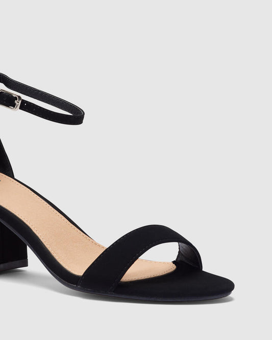 Image of Heels. Productname: USHAA BLACK Women's Strappy - Low Heel Novo Heels in Black colour by brand - Novo