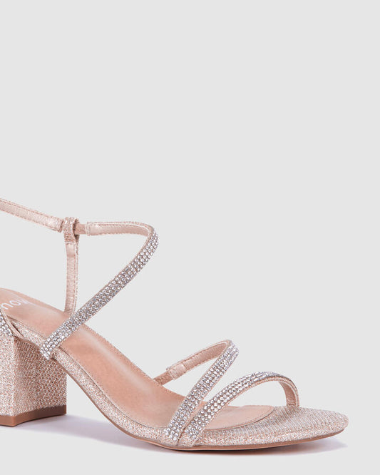 Image of Heels. Product name - Praise Gold Low Heels in Metallic colour by brand - Novo