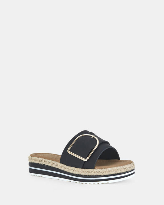 Image of Heels. Product name - Brave Black Platform Slides in Black colour by brand - Novo