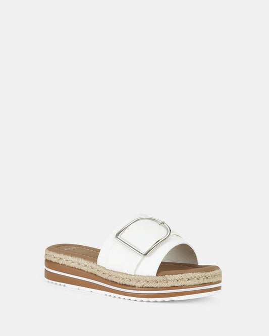 Image of Heels. Product name - Brave White Platform Slides in Multi colour by brand - Novo