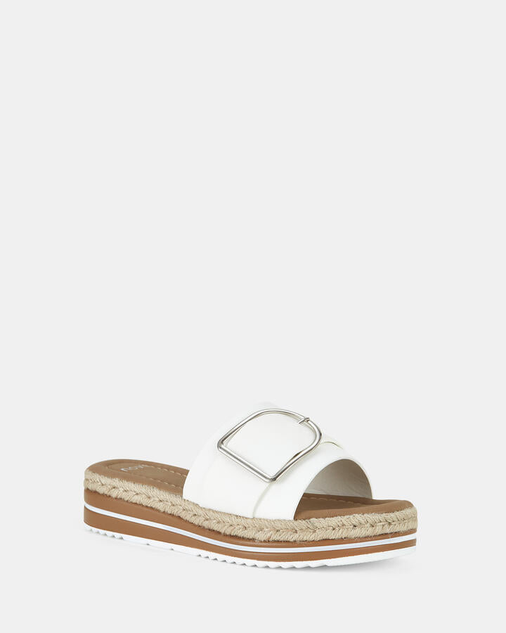 Image of Heels. Product name - Brave White Platform Slides in Multi colour by brand - Novo