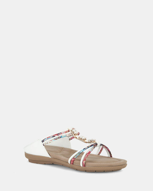 Image of Sandals. Product name - Elparlo White Sandals in Multi colour by brand - Novo