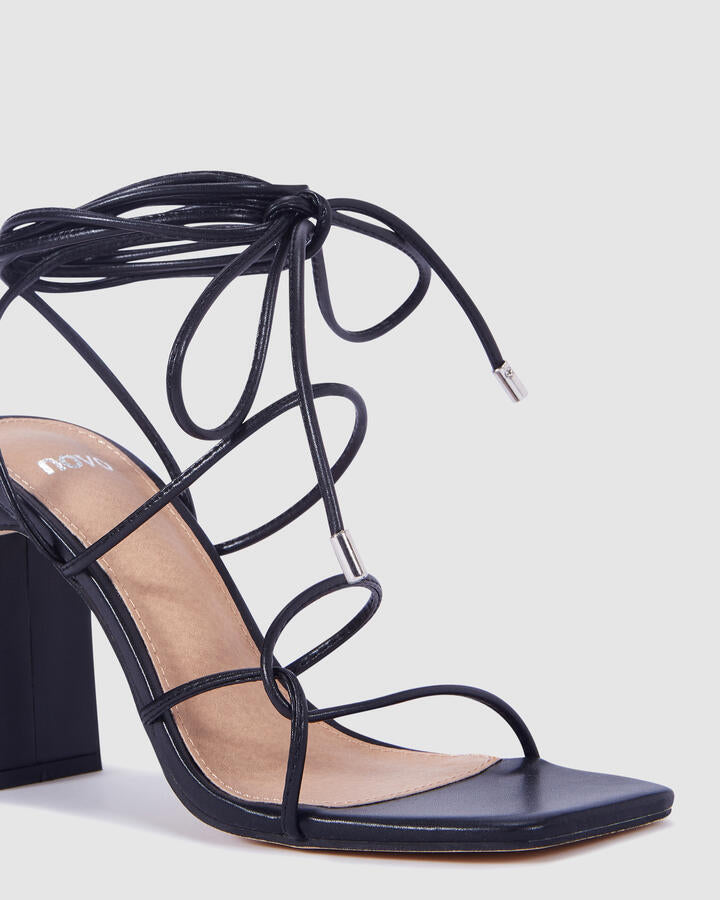 Image of Heels. Product name - Niarobi Black Lace Up Heels in Black colour by brand - Novo