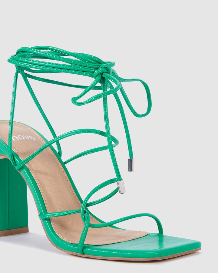 Image of Heels. Product name - Niarobi Green Lace Up Heels in Green colour by brand - Novo