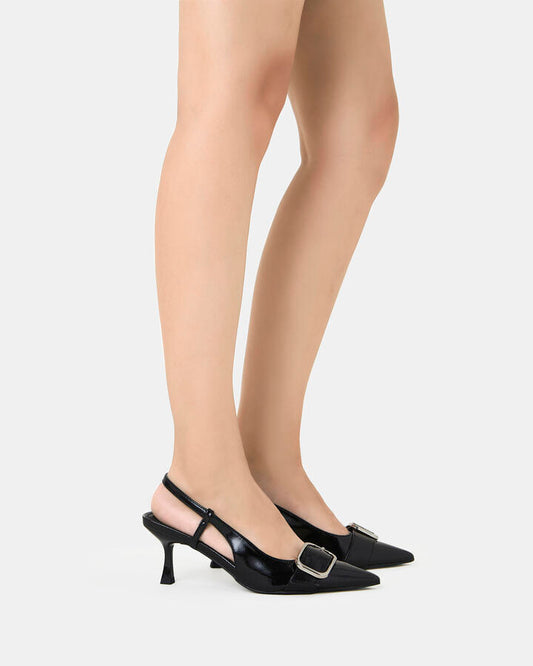 Image of Footwear. Productname: ISERA Black Patent Women's Court - Low Heel Novo Heels in Black colour by brand - Novo