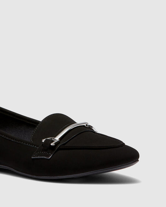 Image of Flats. Product name - Casino Black Vegan Flats in Black colour by brand - Novo