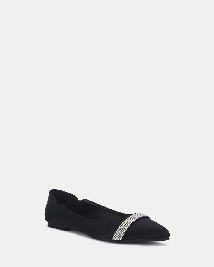 Image of Flats. Productname: Caramia: Black Satin - Women's Casual Flat Closed in Black colour by brand - Novo
