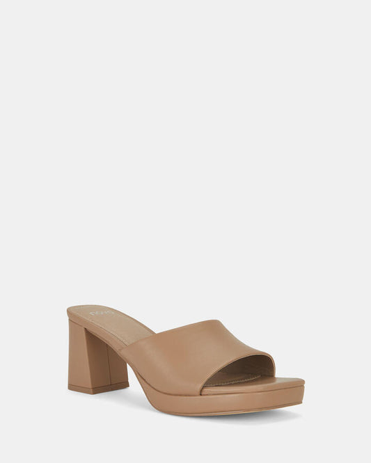 Image of Heels. Productname: Flaraa: Camel - Women's Strappy - Low Heel in Beige colour by brand - Novo