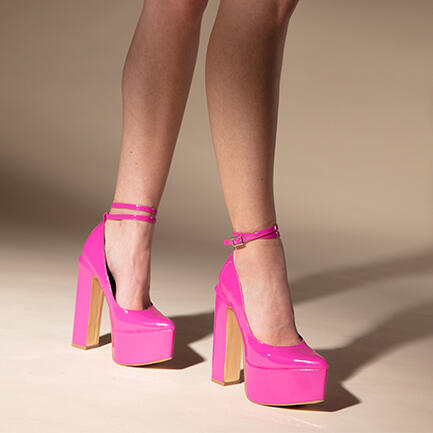 Image of Heels. Product name - Zarmania Magenta Patent Heels in Pink colour by brand - Novo