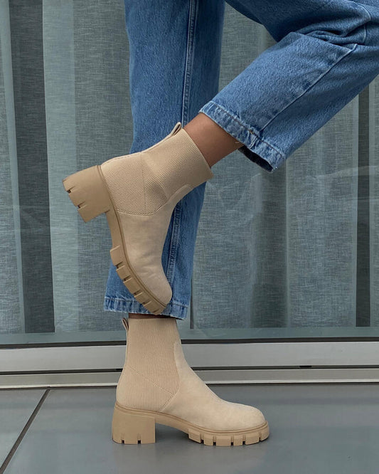 Image of Boots. Productname: Dobie: Sand - Women's Boot Low-mid Heel in Beige colour by brand - Novo