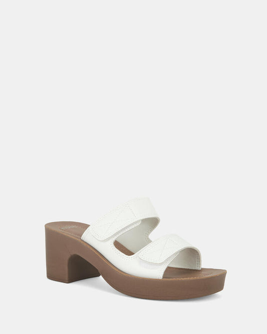 Image of Heels. Product name - Ulema White Open Toe Heels in Multi colour by brand - Novo