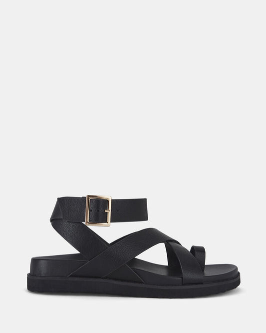 Image of Sandals. Product name - Tillie Black Flat Sandals in Black colour by brand - Novo
