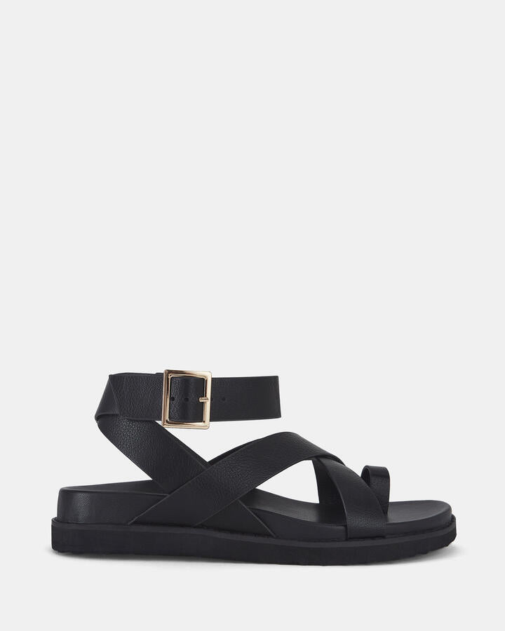 Image of Sandals. Product name - Tillie Black Flat Sandals in Black colour by brand - Novo