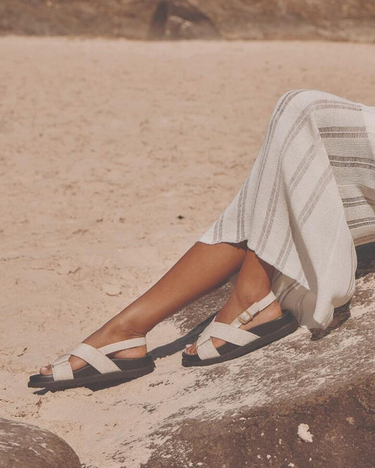 Image of Flats. Productname: TYLAH: LINEN - Women's Strappy - Flat in Neutral colour by brand - Novo