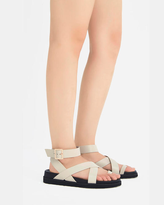 Image of Flats. Productname: Tillie: Cream - Women's Strappy - Flat in Neutral colour by brand - Novo