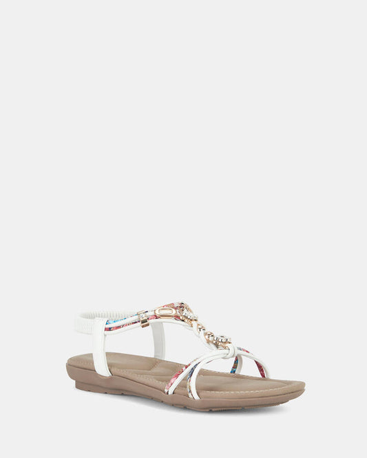 Image of Flats. Productname: Elmacho: White - Women's Strappy - Flat in Multi colour by brand - Novo