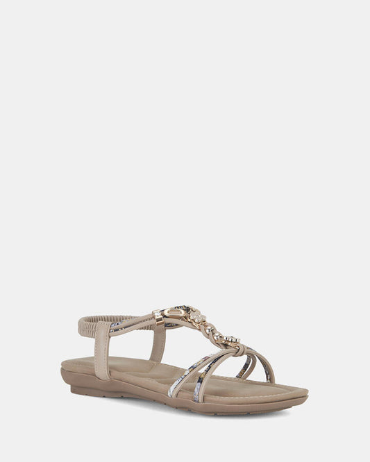 Image of Flats. Productname: Elmacho: Nude - Women's Strappy - Flat in Nude colour by brand - Novo