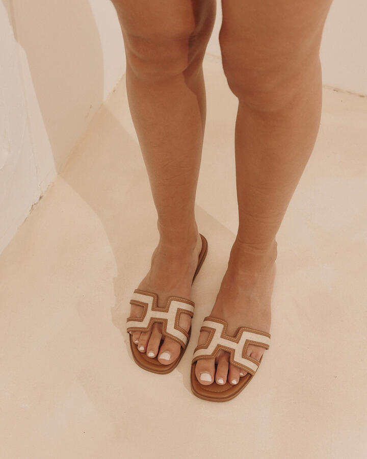 Image of Sandals. Product name - Sachie Linen Sandals in Neutral colour by brand - Novo