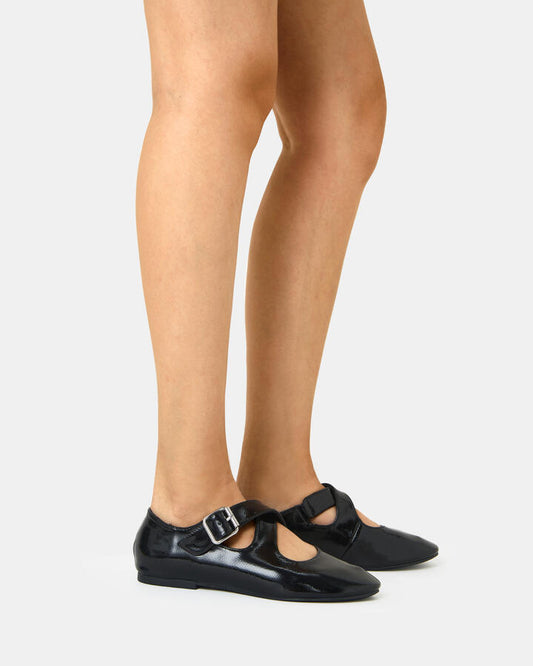 Image of Flats. Productname: CASORIA Black Patent Women's Casual Flat Closed Novo Flats in Black colour by brand - Novo