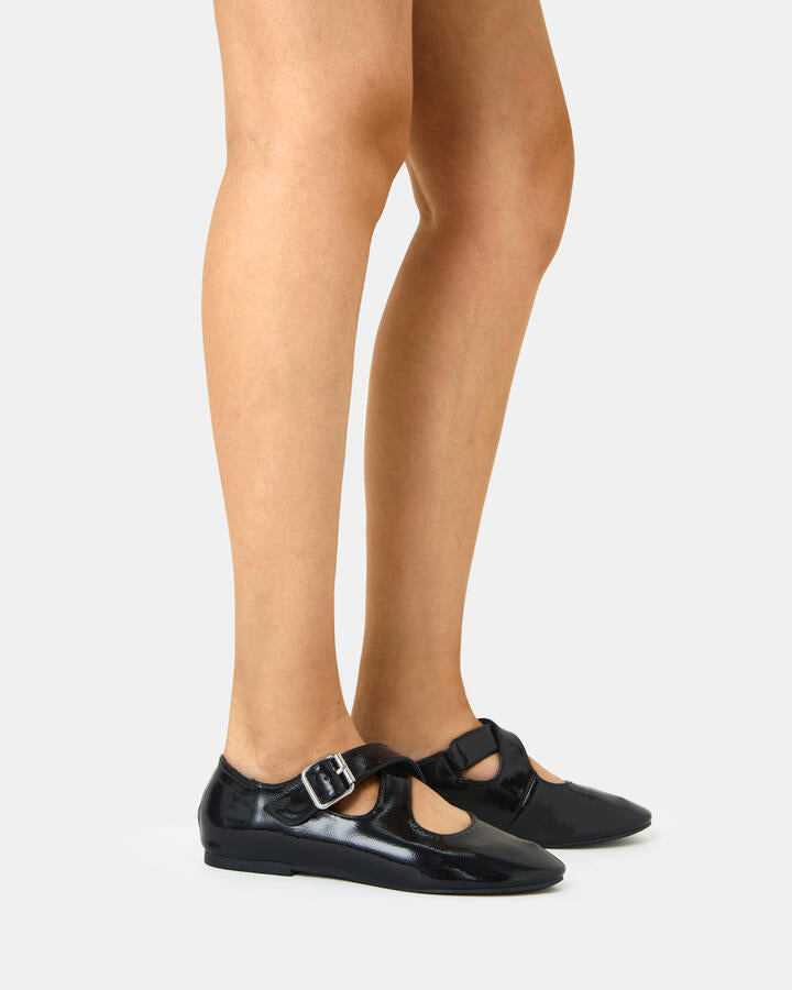 Image of Flats. Product name - Casoria Black Patent Ballet Flats in Black colour by brand - Novo